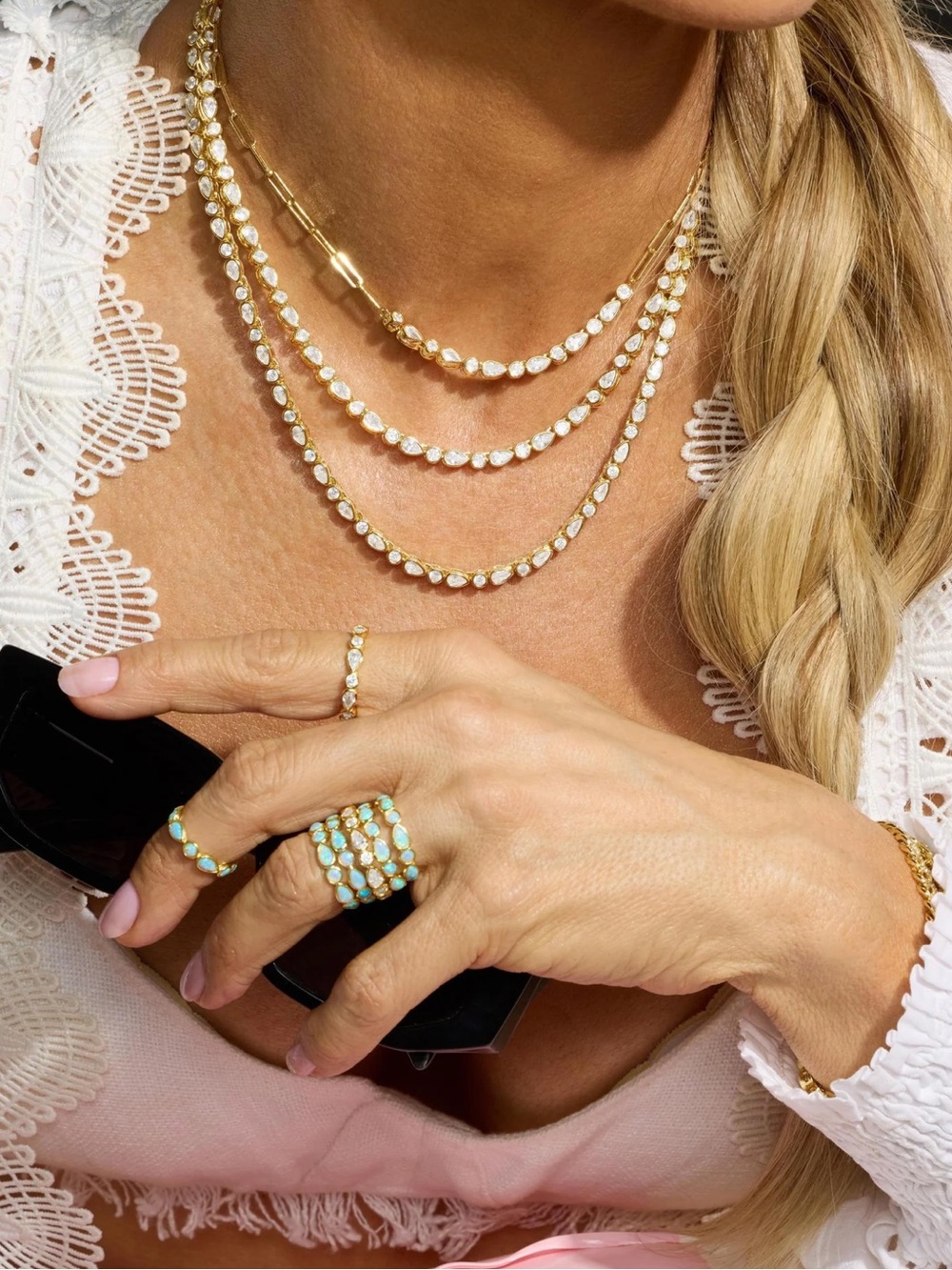 Melinda Maria Gold Teardrop & Round Simulated Diamond Tennis Necklace - Picture 5 of 15